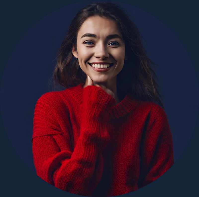 Foto de una estudiante de francés, sonriente